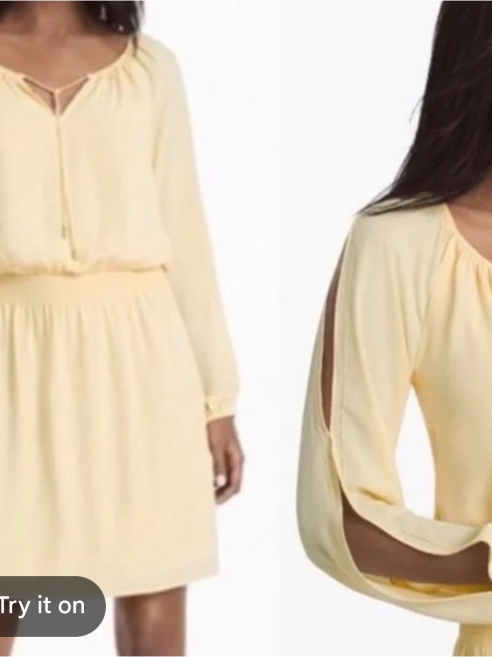 White House Black Market Pale Yellow Long-Sleeve Split-Sleeve Dress